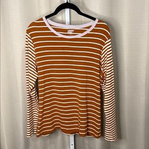 Lands End Womens Long Sleeve Striped Top XL Extra Large Brown Casual Shirt‎